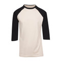 Natural body with black contrast three-quarter raglan sleeves baseball tee with crew neckline