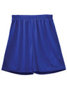Royal blue kids basketball shorts with elasticated waistband laid flat on white background