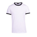 White slim fit ringer tee with black contrast trim on crew neck and sleeves