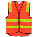Red hi-vis safety vest with reflective tape - detail view