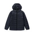 Black JUNEAU kids hooded puffer jacket made from sustainable recycled lightweight materials