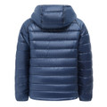 Navy kids sustainable lightweight hooded puffer jacket - back view