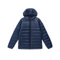 Navy adults sustainable lightweight hooded puffer jacket - flat studio shot
