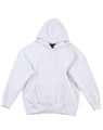 White cotton-rich pullover hoodie with kangaroo pocket and drawstring hood laid flat