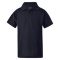 Navy blue kids' polo shirt with collar and two-button placket in matching colour