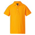 Bright gold short sleeve polo shirt with collar and three-button placket in kids sizing
