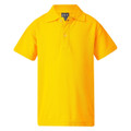 Bright golden yellow kids polo shirt with collar and button placket in smooth pique fabric