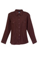 Burgundy women's military-style shirt with long sleeves, dual chest pockets with flaps and button closures