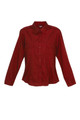 Deep red women's long sleeve military shirt with twin chest pockets and button-through front