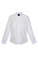 White women's long sleeve military shirt with dual chest pockets and button-down collar
