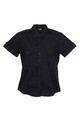 Black short sleeve military shirt with chest pockets and button-front closure