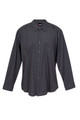 Charcoal grey military style shirt with twin chest pockets, epaulettes, and button-front closure
