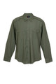 Olive green men's long sleeve military shirt with twin chest pockets and epaulettes, flat lay