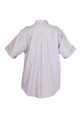 Light grey men's short sleeve military shirt rear view showing epaulettes, centre back pleat and roll-up sleeves