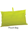 Neon yellow hi-vis spray jacket folded in matching zip pouch with carry loop