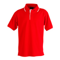 Red White Plain Liberty men's short sleeve polo shirt in poly/cotton pique knit fabric, featuring contrast collar and cuffs, ideal for team uniforms and corporate branding.
