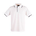 White Navy Plain Liberty men's short sleeve polo shirt in poly/cotton pique knit fabric, featuring contrast collar and cuffs, ideal for team uniforms and corporate branding.