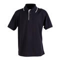 Navy White Plain Liberty men's short sleeve polo shirt in poly/cotton pique knit fabric, featuring contrast collar and cuffs, ideal for team uniforms and corporate branding.