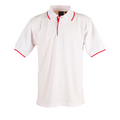 White Red Plain Liberty men's short sleeve polo shirt in poly/cotton pique knit fabric, featuring contrast collar and cuffs, ideal for team uniforms and corporate branding.