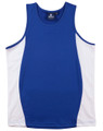 Royal blue sports singlet with white side panels and contrast binding