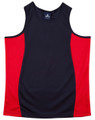 Navy singlet with red contrast side panels and curved hem