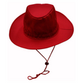 Red Plain Prospect slouch hat (bucket style) made from durable poly-cotton twill, featuring a firm brim, chin strap, and UPF 50+ excellent sun protection.