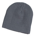 Charcoal grey ribbed knit beanie with classic slouch fit and cable knit texture