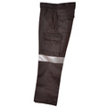Dark brown men's drill cargo pants with reflective 3M tape stripe and large side cargo pockets