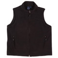 Black polar fleece vest with full zip front and zippered side pockets for decoration