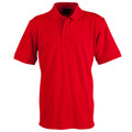 Bright red short sleeve polo shirt with collar and button placket in stretch pique fabric