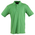 Kelly green pique stretch polo shirt with three-button placket and flat collar