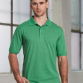 Kelly green stretch pique polo shirt with collar and three-button placket