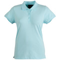 Light aqua blue women's polo shirt with collar and button placket in stretch cotton fabric
