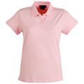 Light pink women's polo shirt with collar and three-button placket in stretch cotton fabric