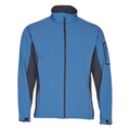 Mid Blue Grey WARWICK Men's Contrast Soft Shell Jacket featuring a two-tone professional design, water-resistant outer shell, and breathable fabric, perfect for team uniforms and outdoor workwear.