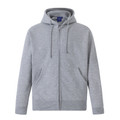 Grey marle zip-up hoodie with drawstrings, kangaroo pockets, and ribbed cuffs