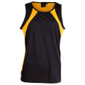 Charcoal grey athletic singlet with gold contrast panels on shoulders and sides