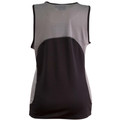Back view of women's sleeveless athletic singlet in black and grey contrast mesh panels
