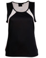 Black athletic singlet with white contrast panels at shoulders and grey neckline trim