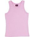 Pale pink ribbed tank top singlet with crew neckline and wide shoulder straps