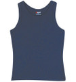 Navy blue women's ribbed tank top singlet with scoop neckline and fitted silhouette