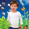 White organic cotton long sleeve children's t-shirt with crew neck and fitted sleeves