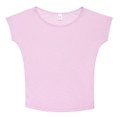 Soft lilac women's t-shirt with batwing sleeves and crew neckline, flat lay front view