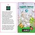 Organic cotton swing tag showing eco-friendly certification and natural cotton plant imagery with RAMO branding