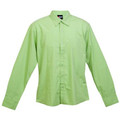 Lime green men's long sleeve business shirt with pointed collar, button placket and single-button cuffs