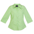 Lime green women's business shirt with three-quarter sleeves and button-front closure