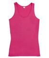 Hot pink women's singlet with scoop neckline and ribbed binding detail