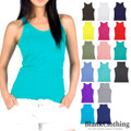 Turquoise racerback singlet with fitted silhouette shown with colour swatches in yellow, pink, red, navy, and grey