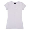 White ladies slim fit v-neck t-shirt with short sleeves and raw-weave texture finish