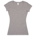 Grey marle women's fitted v-neck t-shirt with short sleeves and raw-weave texture
